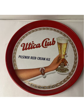 Vintage Utica Club Pilsener Beer Cream Ale Metal Serving Tray West End Brewing
